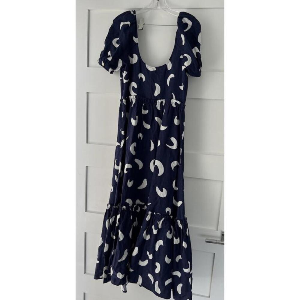 $498 Polo Ralph Lauren Abstract LinenTiered Midi Navy Women’s Dress Size 0 - Picture 5 of 9